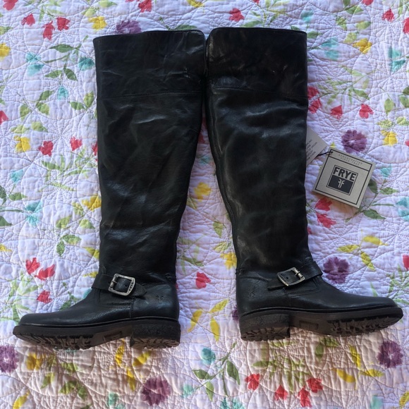 Frye Black Valerie Shearling and Leather Knee High Riding Boots - Picture 14 of 16
